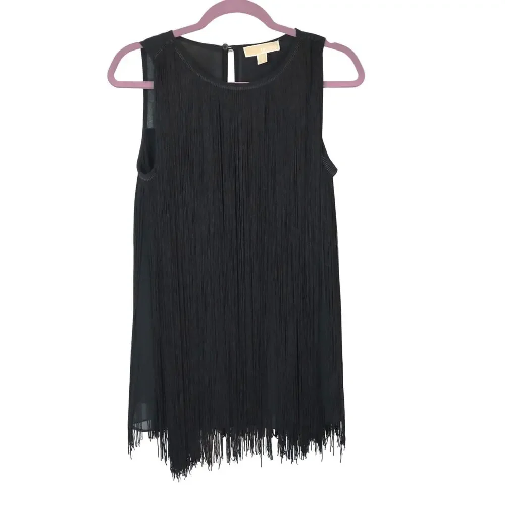 Michael Kors Black Fringe Sleeveless Tank Top Blouse Women Small Flowy Boho